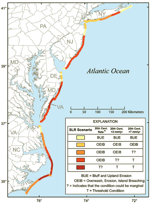 Summary graphic for Chapter 3:  The response of barrier islands and other coastal landforms to rising sea level